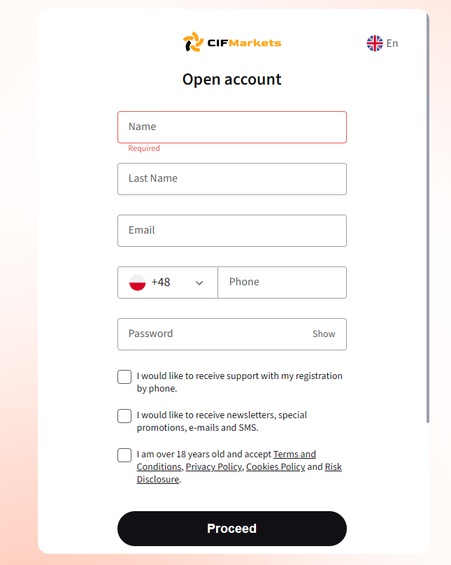 CIFMarkets - registration